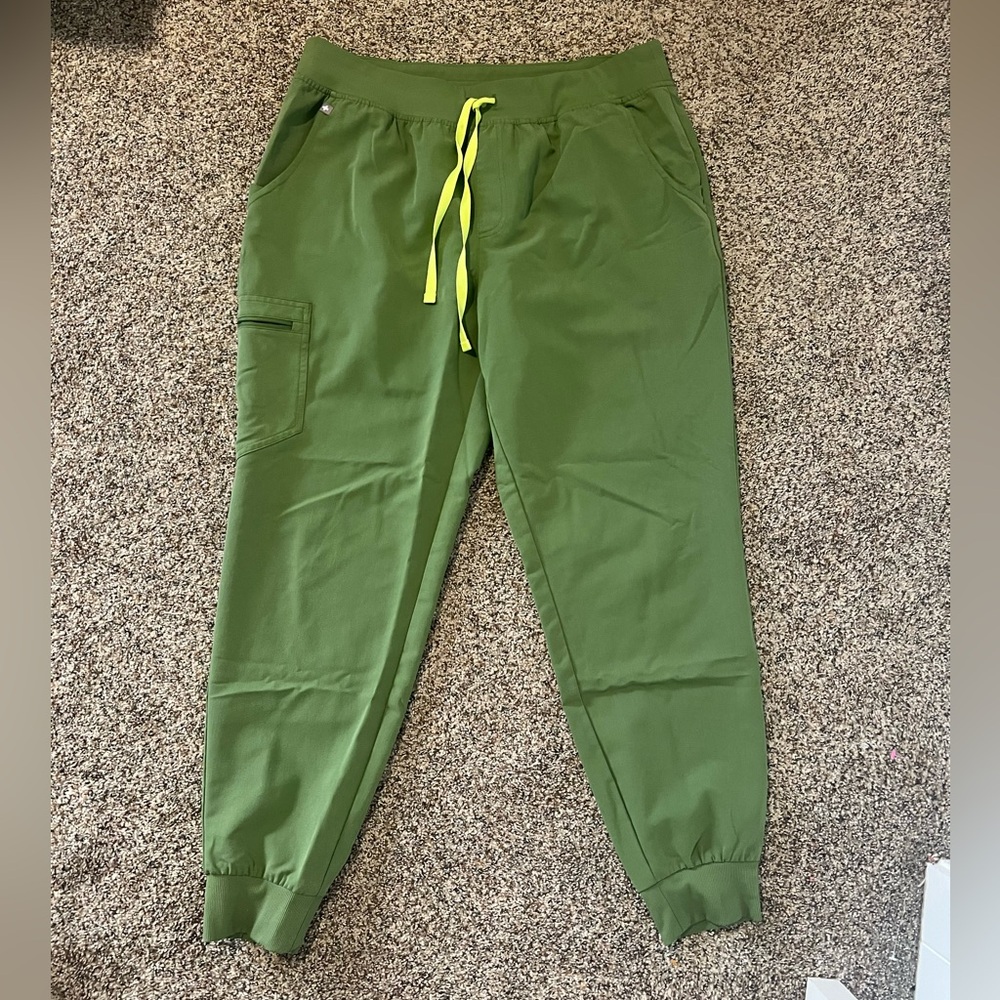 Figs Green Scrub Jogger Style with Yellow Drawstring